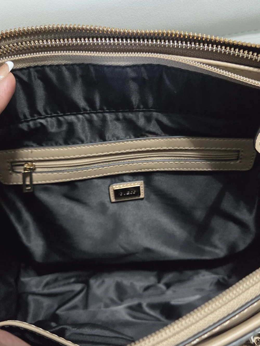 GUESS Factory Ellison Monogram Satchel Handbag in Brown with Gold Hardware